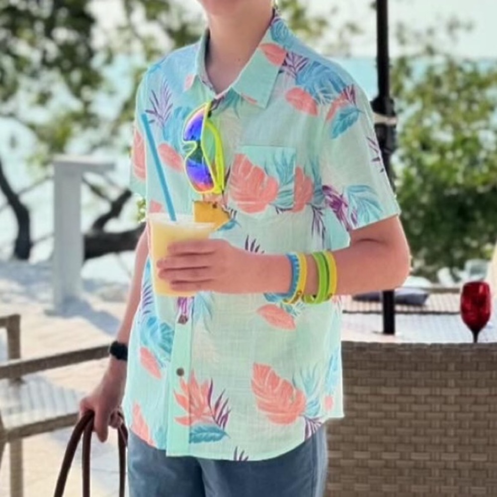 Bixby Nomad Boys 100% Cotton Button Down Shirt 12-14 Beach Youth Large Caribbean